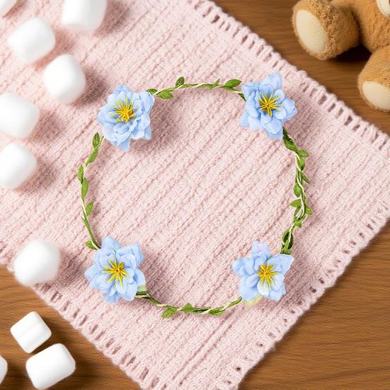Floral Crown Women Girls Artificial Flower Headband Adjustable Bride Hair Wreath Photo Prop for Wedding Bridal Shower Cosplay Dress-up
