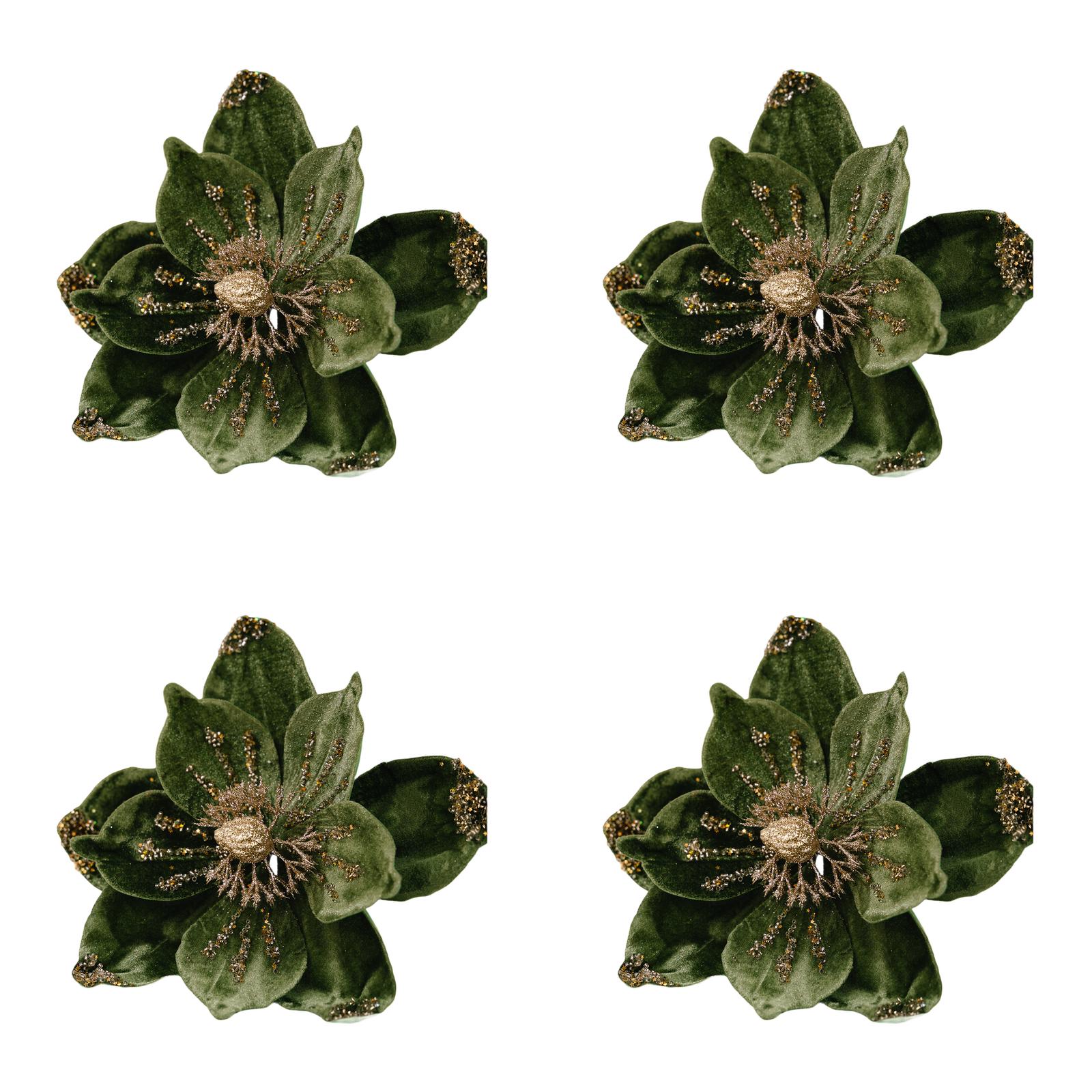 

Gold Glitter Christmas Floral Decorations 4pcs Set for Tree and Wreath Arrangements with Soft Flannelette Material and Wire Base зелёный
