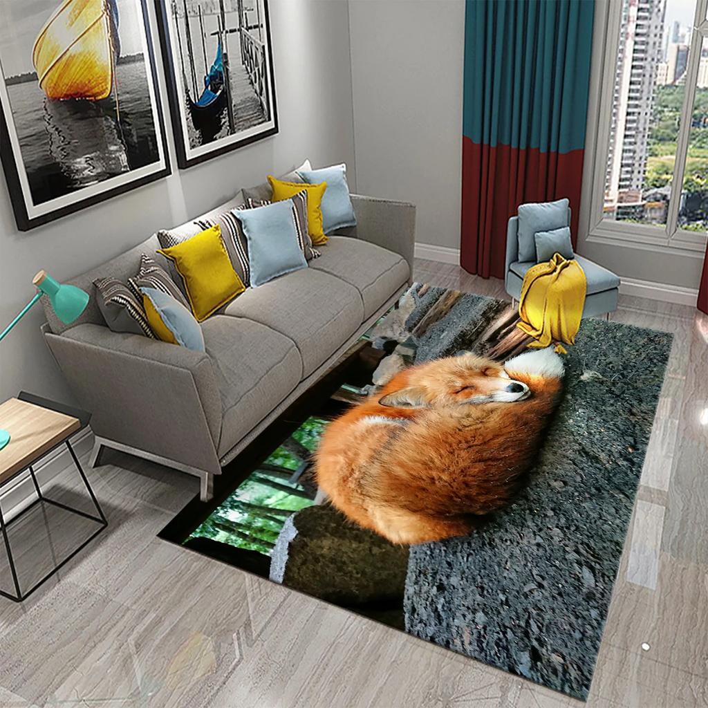 3D Lovely Fox Carpets Cute Wild Animals Mat for Living Room Bedroom Kitchen Area Rug Child Home Decor Carpet Kids Room Play Mat