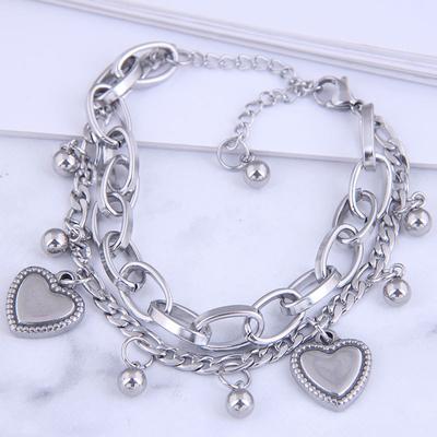 Women Bracelet Alloy Steel Geometric Shape Pendant Double-layer Bracelet