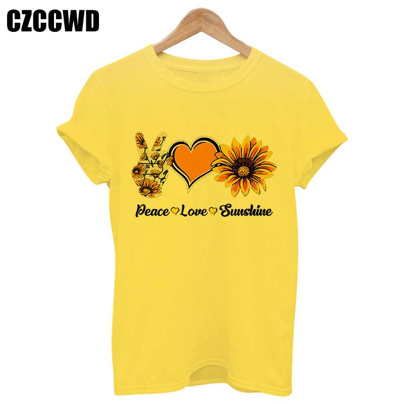 Sunflower Bee Kind Yellow Women Tshirt Aesthetics Graphic Short Sleeve Cotton Polyester T Shirts Female Camisetas Verano Mujer
