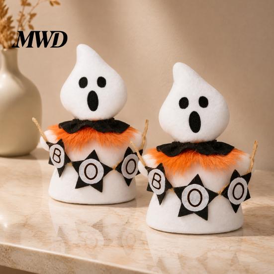 Non-woven Halloween Ghost Figurines Faceless Ornament, Cute Cloth Fabric Ghosts Table Autumn Tiered Tray Decor Decoration, BOO Banner Stuffed