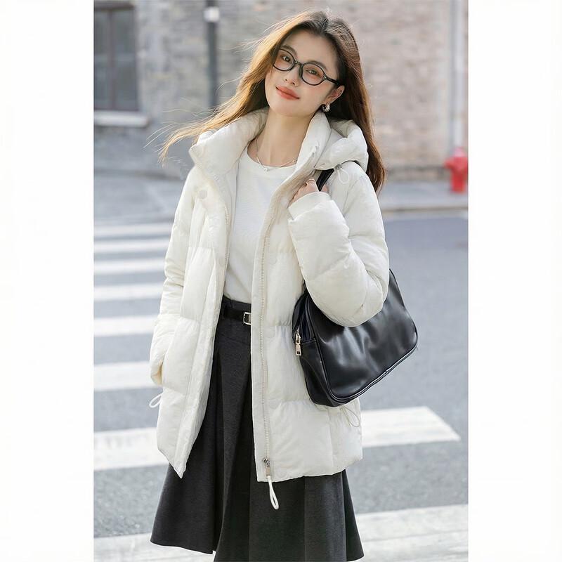 

ITISF4 Women s Detachable Hood Loose Fit 90% Goose Down Winter Jacket M