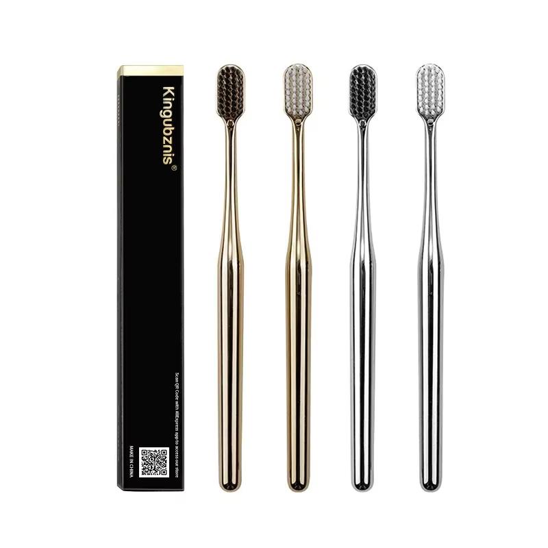 Kingubznis Gold Toothbrush Luxury Gold Silver Teeth Brush Men Women Adult Toothbrushes New Electroplated Dental Brushes