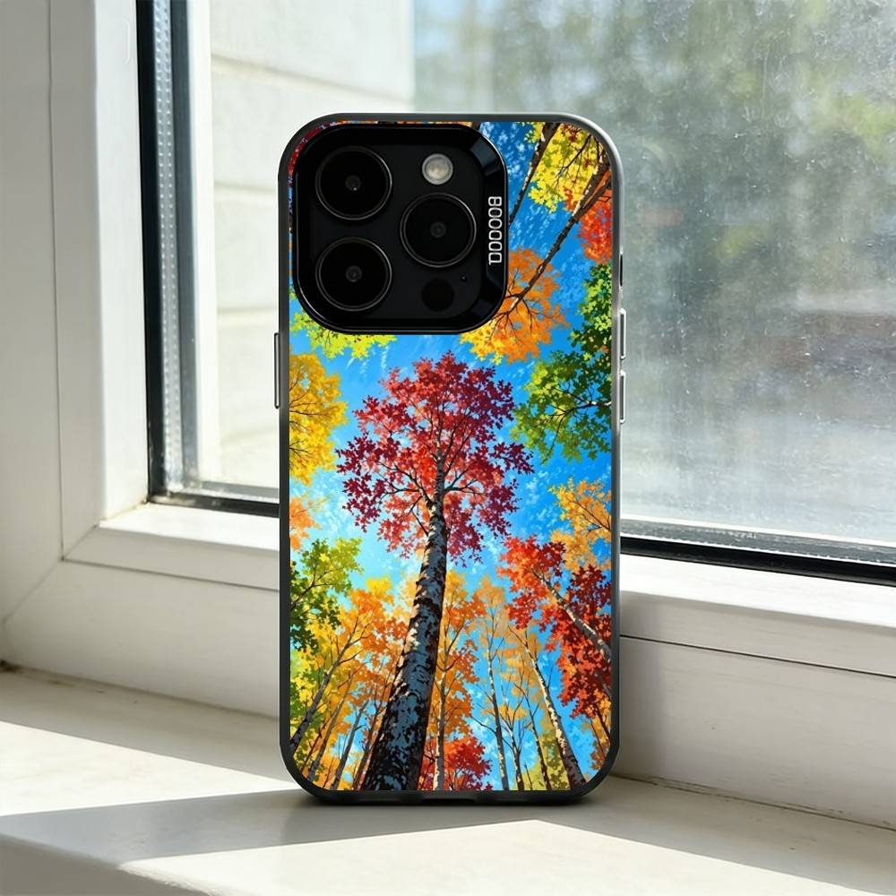 Colorful L-Leaves Phone Case For iPhone 17,16,15,14,13,12,11 Plus,Pro Max,XS,Colorful Silver Phone Case Funda Cover