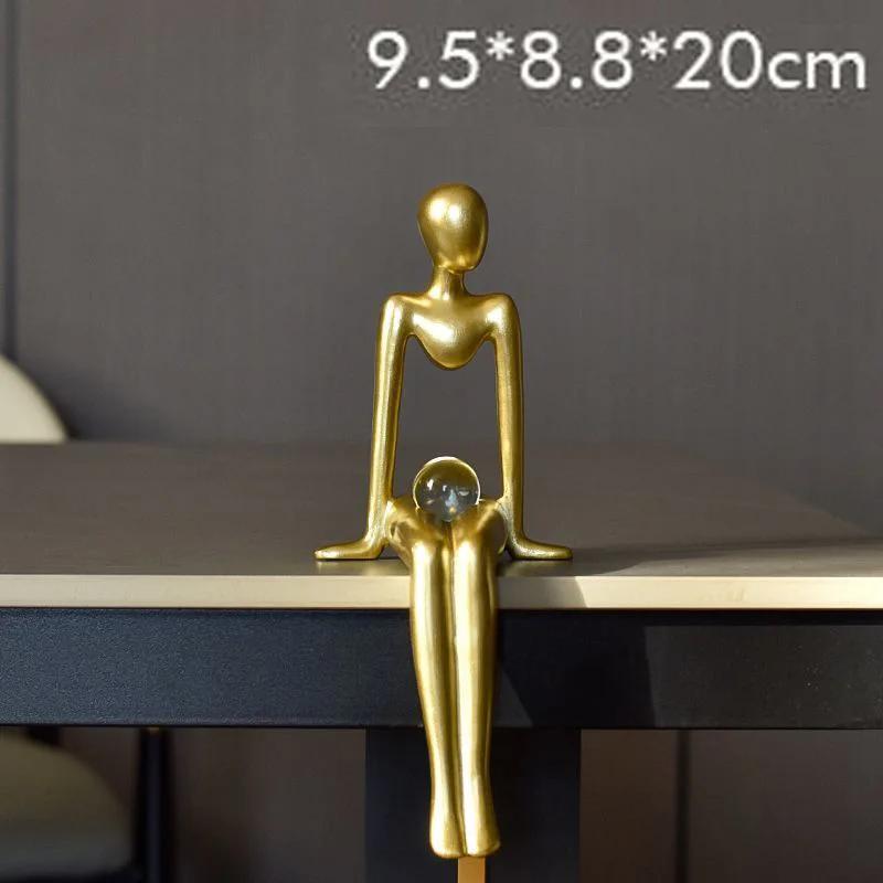 Luxury Gold Abstract Figure Sculpture Home Decoration Office Wine Cabinet Living Room Decor Resin Beautiful Woman Sculpture, 1Pc
