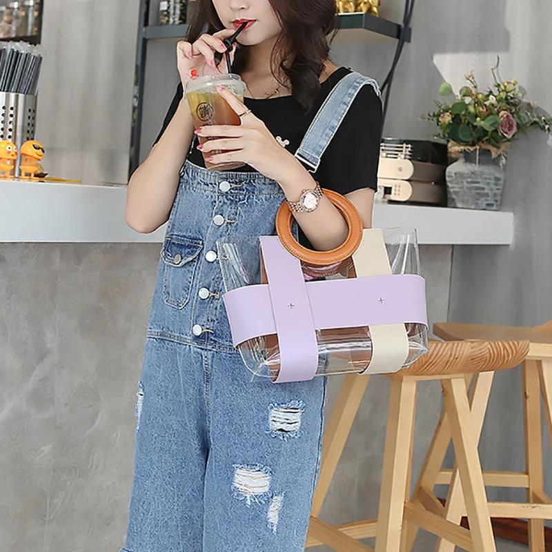 Sommer Klar Damen Große Kapazität Compound Schulranzen Reise PVC Schulter Messenger Taschen