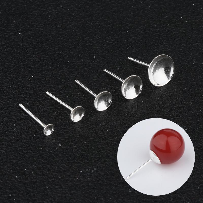 Tingxiang S925 Sterling Silver Round Bead Earring Stud Setting - DIY Earring Accessories 3MM Round Bead Stud with Cap