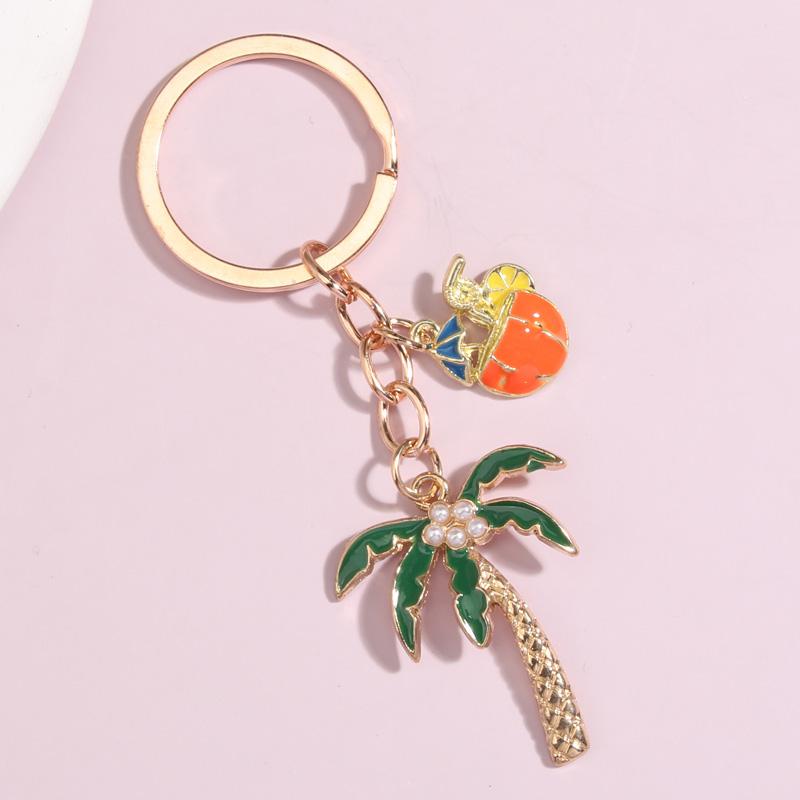 Joli Porte-clés Arbre de Cocotier Émaillé Perle Jus Cadeaux Souvenir Pour Femmes Hommes Bijoux faits main Breloque de Sac gray