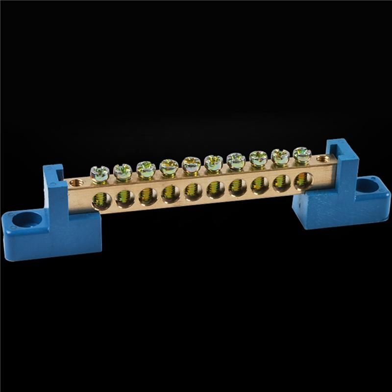 ABGR-Terminal Block Blue Terminal Bus Bar 10 Positions Screw Brass Terminal Grounding Strip Bus Bar Block Pack Of 20