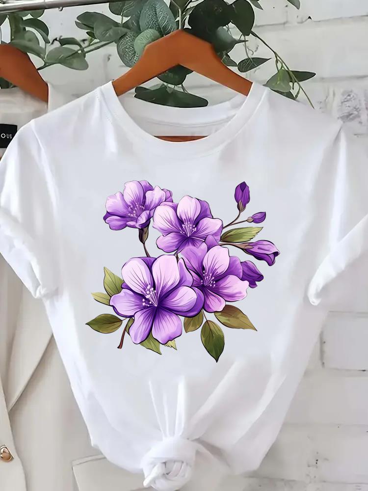 (Asian Size) Tee Lady Female Clothing T Shirt Printed Women Casual Fashion Feather Vintage Trend Top Graphic Short Sleeve T-shirts