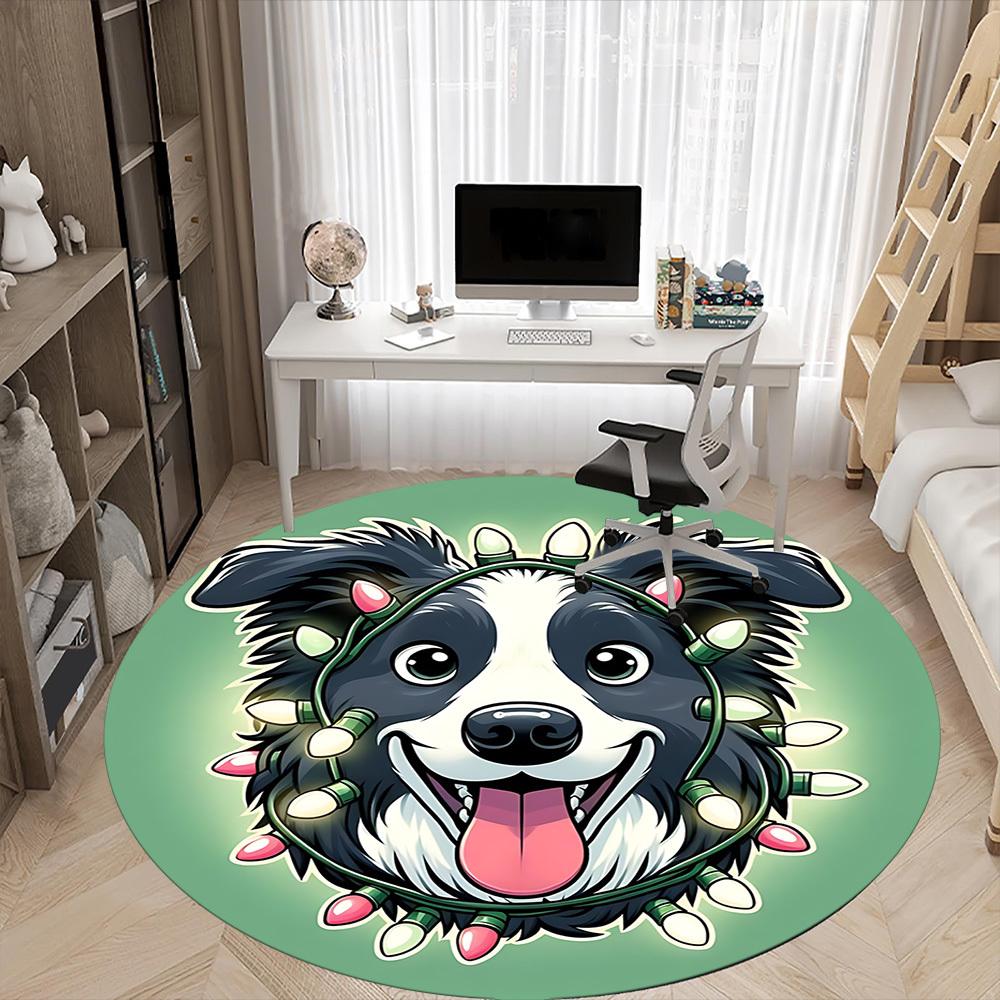 1PC Christmas Dog Office Round Area Rug, Mat Suitable ForOffice, Under Office Chairs Bedroom Living Room Home Decor, Room Deco