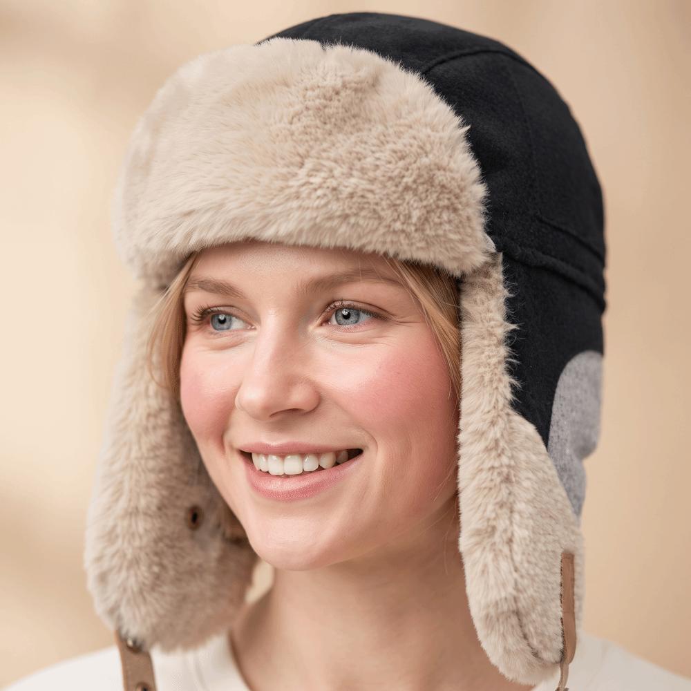 Fleece Lined Warm Earflap Cap Thick Thermal Patchwork Ski Cap Windproof Winter Hat  Daily Commute