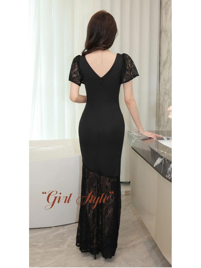 KTV Sauna Technician Deep V Evening Gown – Elegant and Sexy Dress for Work and Banquets