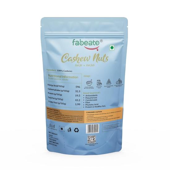 Fabeato 100% natürliche Cashewnüsse: Knusprige, rohe Cashewkerne (200 g) | Glutenfreies, pflanzliches Protein