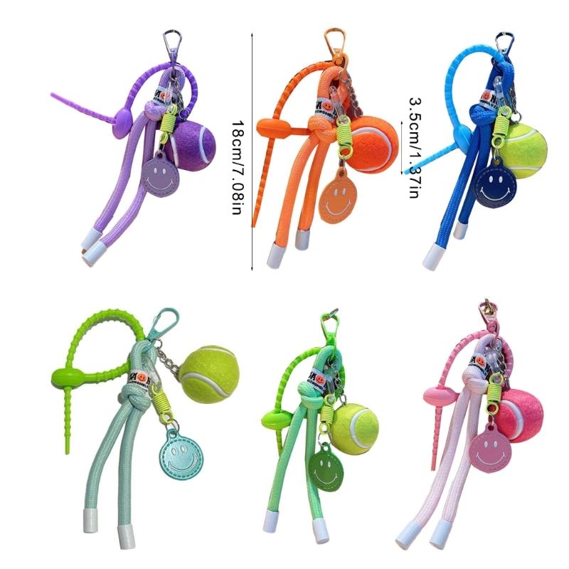 Smile Tennis Keychain For Backpack Decoration And Female Gift With Practical Nylon Rope Bags Pendant Bag Accesories