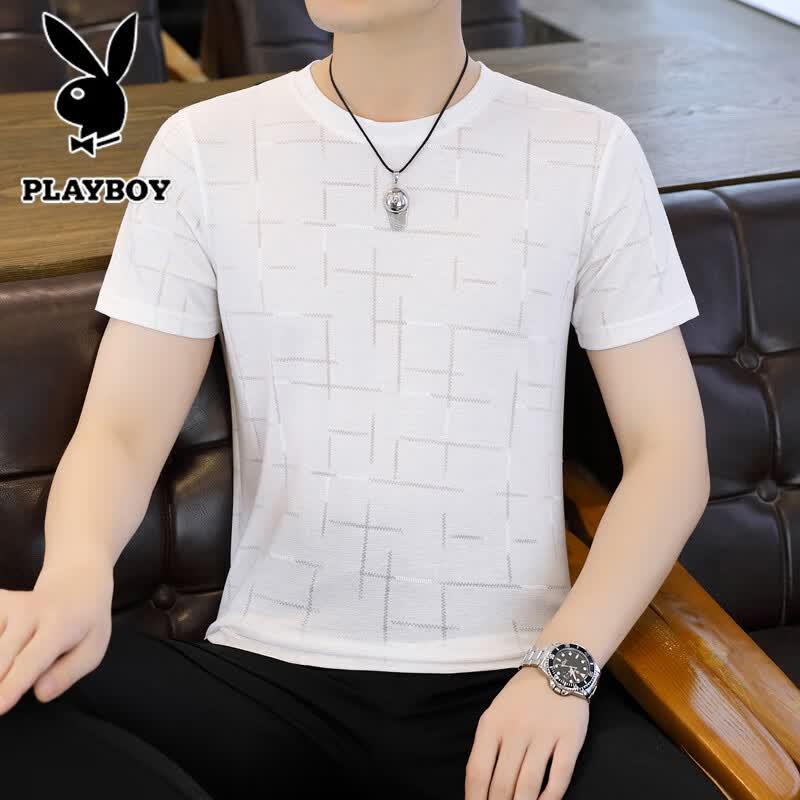 PLAYBOY Men s Summer Round Neck Ice-Feel Loose Short Sleeve T-Shirt 2XL
