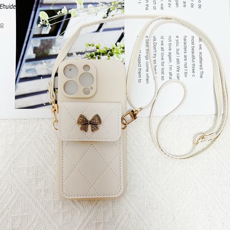 Butterfly Wallet Strap Case For iPhone 16 Pro Max 15 11 13 12 14 Plus 16E 17 Diamond Card Holder Crossbody Cord Lanyard Cover