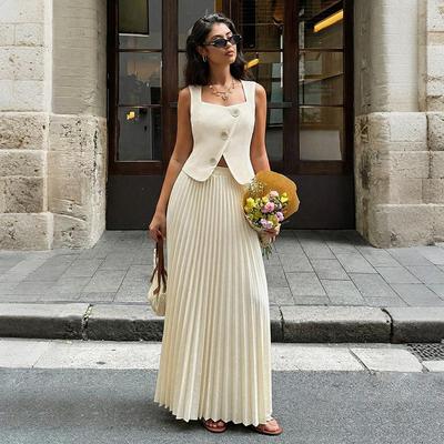 2026 Summer Fresh Sleeveless Solid Color Dress Set
