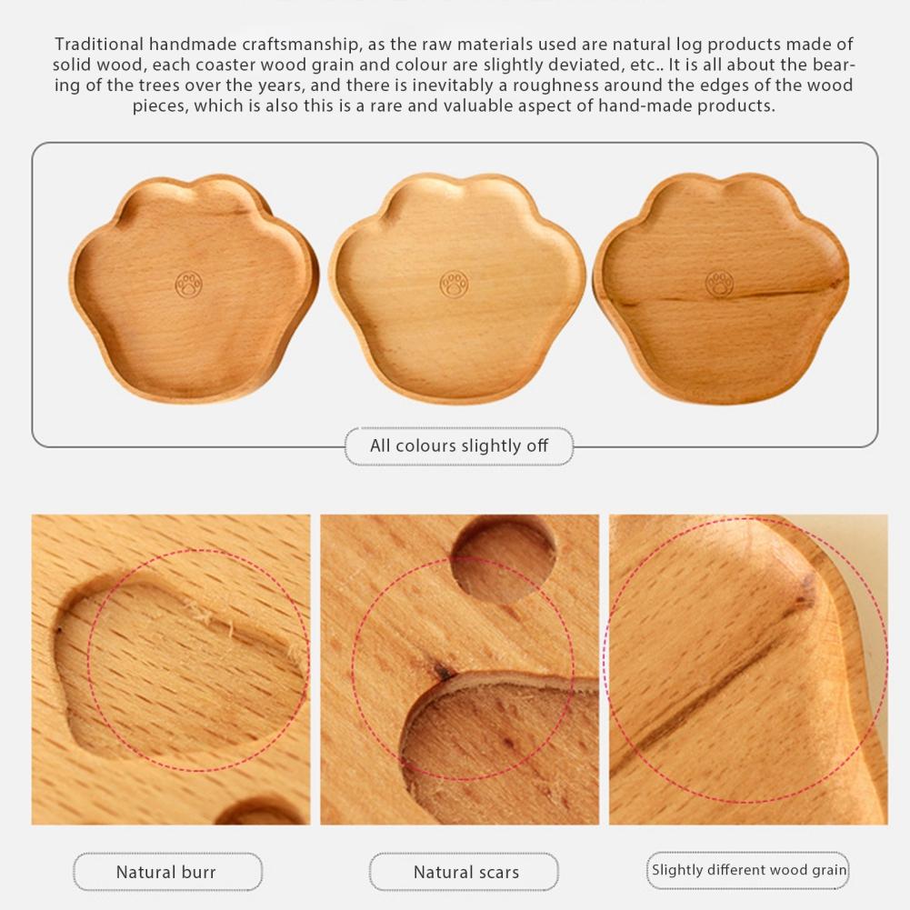 Cartoon Cat Paw Shape Wooden Coaster Pad Milk Tea Coffee Cup Mat Heat-insulated Drinking Cup Placemats Home Kitchen Decoration