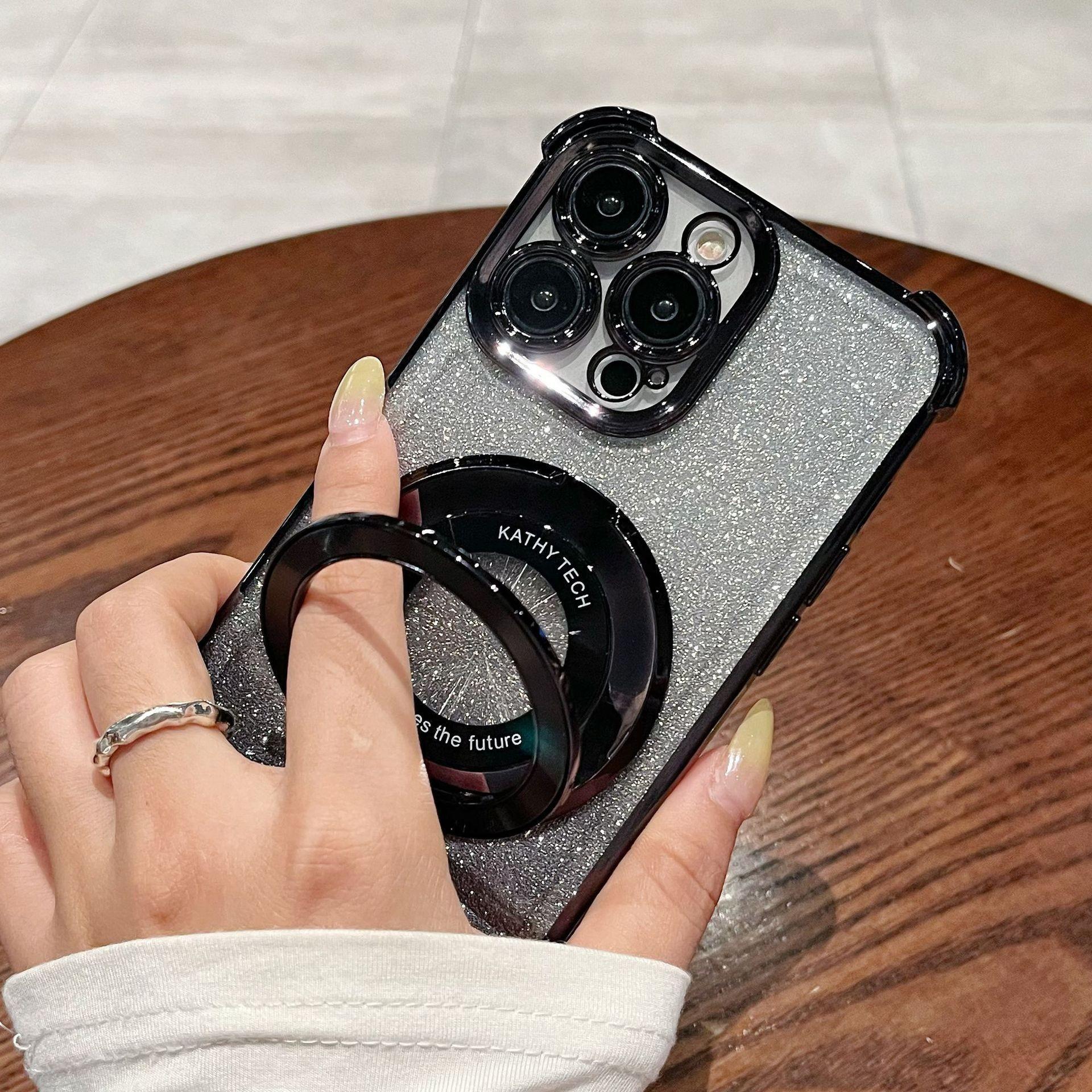 

Flash Powder Anti fall Plating Suitable for IPhone15Pro Mobile Phone Case 14 Magnetic Bracket 13 Simple Protective Case 16 iphone16PROMAX