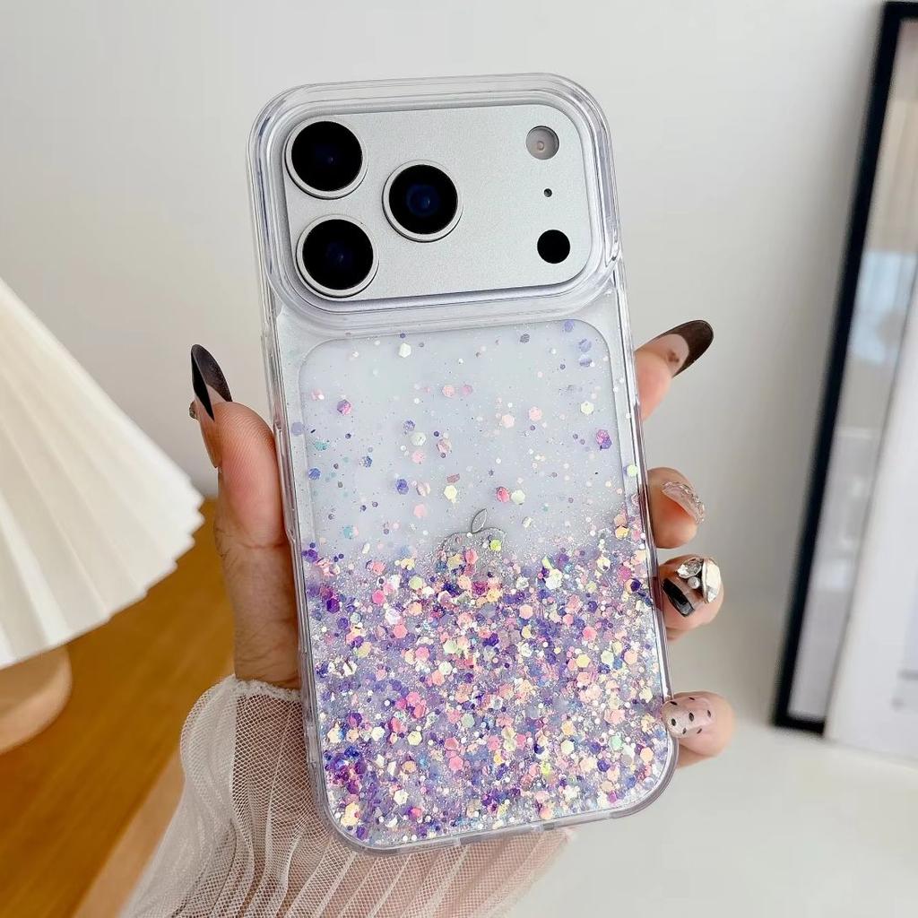 Custodia per Telefono Laccata con Stelle Laccate e Paillettes Scintillanti per iPhone 17 Air 16 15 14 13 12 11 Pro Max Plus Copertura Fosforescente