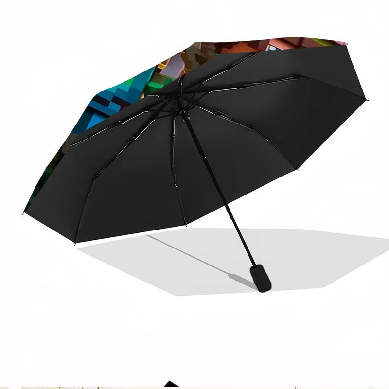 Sandbox Game Print Automatic Open Close Umbrella, Portable Foldable Umbrella, for Outdoor Commute Camping Trip, Ideal Birthday Gift