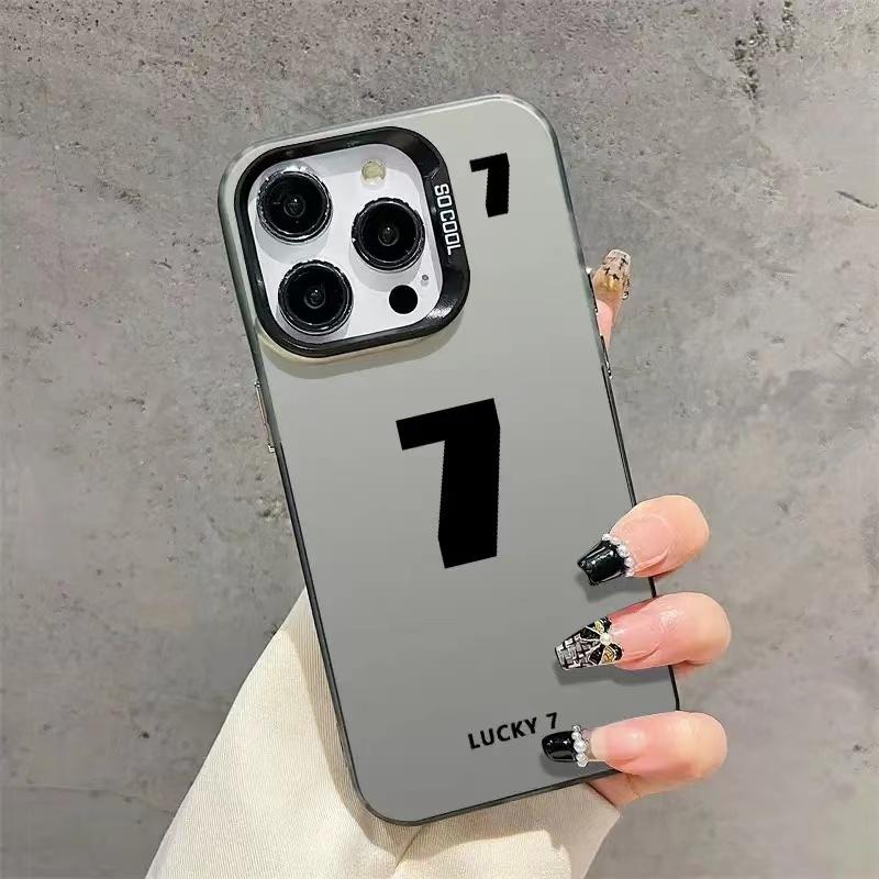 Lucky Numbers7 3 Electroplate Silver IMD Phone Case For iPhone 15 12 13 14 11 Pro Max XS X XR 7 8 14 15 Plus Couple Cover