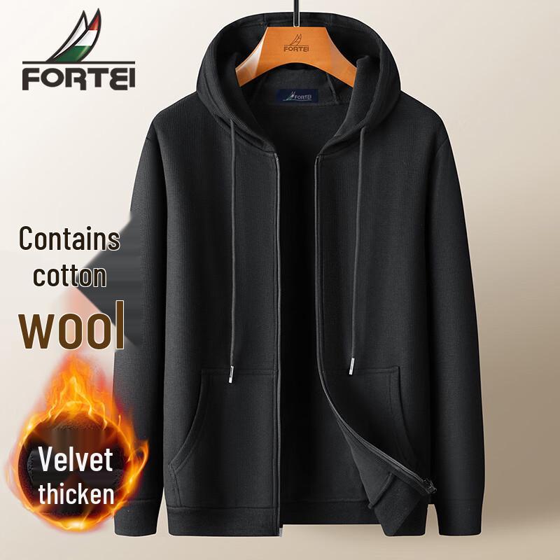 Futing Men s Fleece-Lined Wool Blend Hooded Cardigan Jacket L