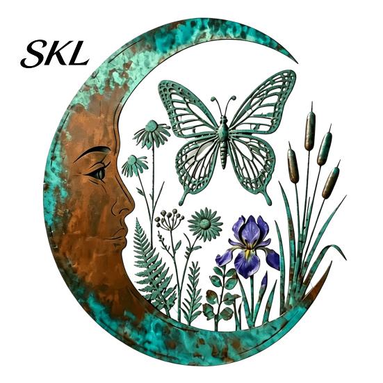 Durable Metal Craft for Garden Vintage Crescent Moon Wall Art, Fairy Witch Bee Dragonfly Iron Hanging Sculpture Decor, Patio Indoor Home Housewarming