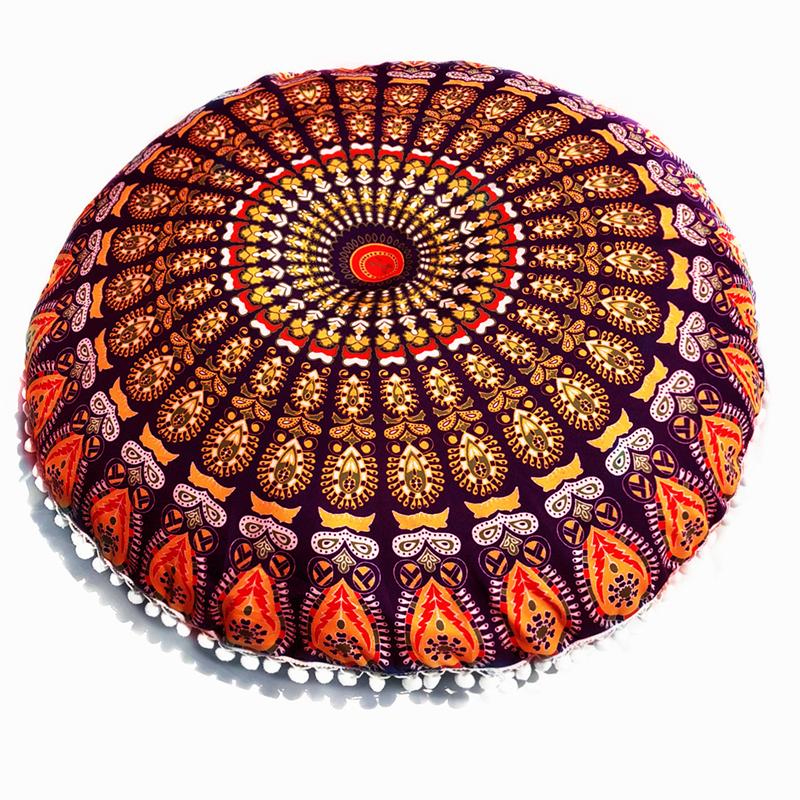 43/80cm Mandala Pattern Floor Pillowcase Round Bohemian Meditation Seat Cushion Cover Pouf Case Retro Feather Printed Home Decor