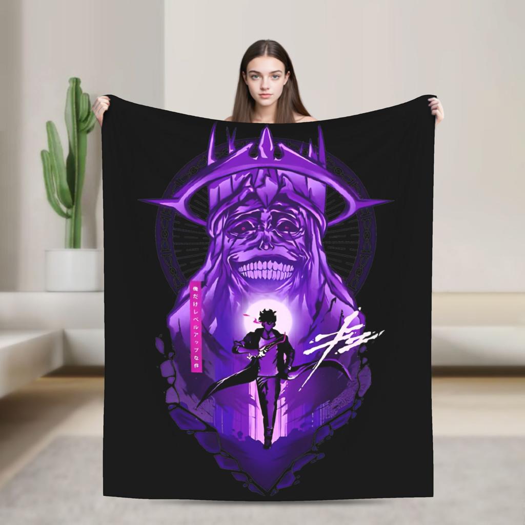 Solo Leveling Sung Jin Woo Wool Blankets Knight Killer Anime Fashion Throw Blanket for Bedspread 150*125cm Lightweight