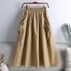Drawstring midi skirt for women, 2026 summer new style, versatile solid color, drawstring pocket, elastic waist, mid-length workwear skirt