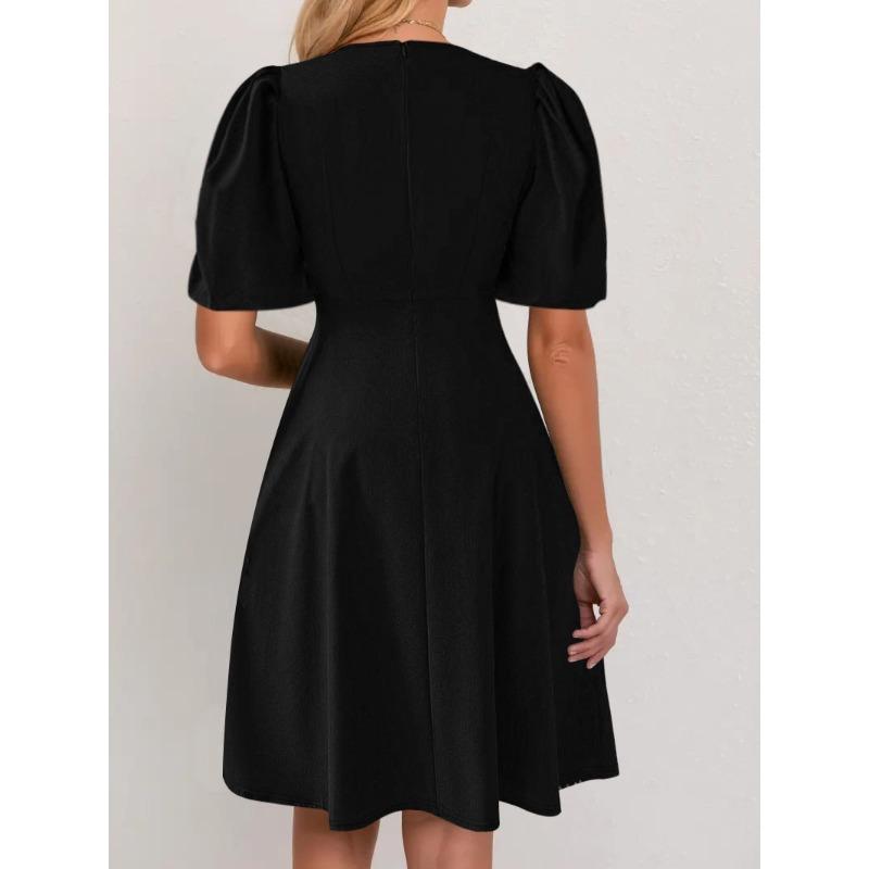 JKASHDK Moda damă vară primăvară culoare uni imprimeu mâneci scurte decolteu talie înaltă rochii casual