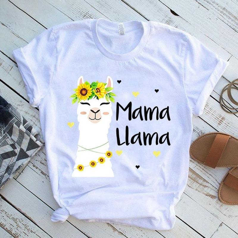 

Футболка женская с принтом ламы Alpaca MAMA с коротким рукавом и воротником, свободная женская футболка, женская футболка, топы, одежда, женские футболки XXXL белый
