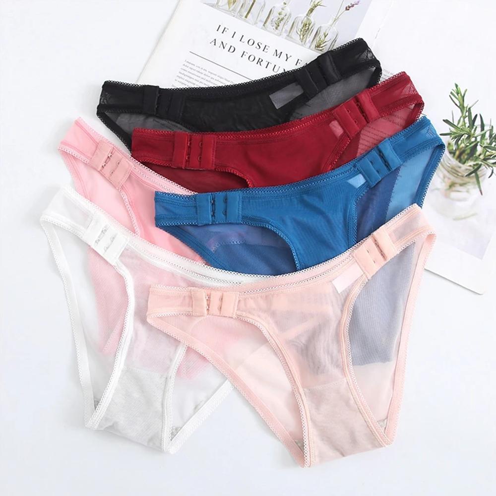 Crotch Sexy Hook Style Seamless Adjustable Transparent Mesh Panties Intimates Lace Briefs Underwear S-M