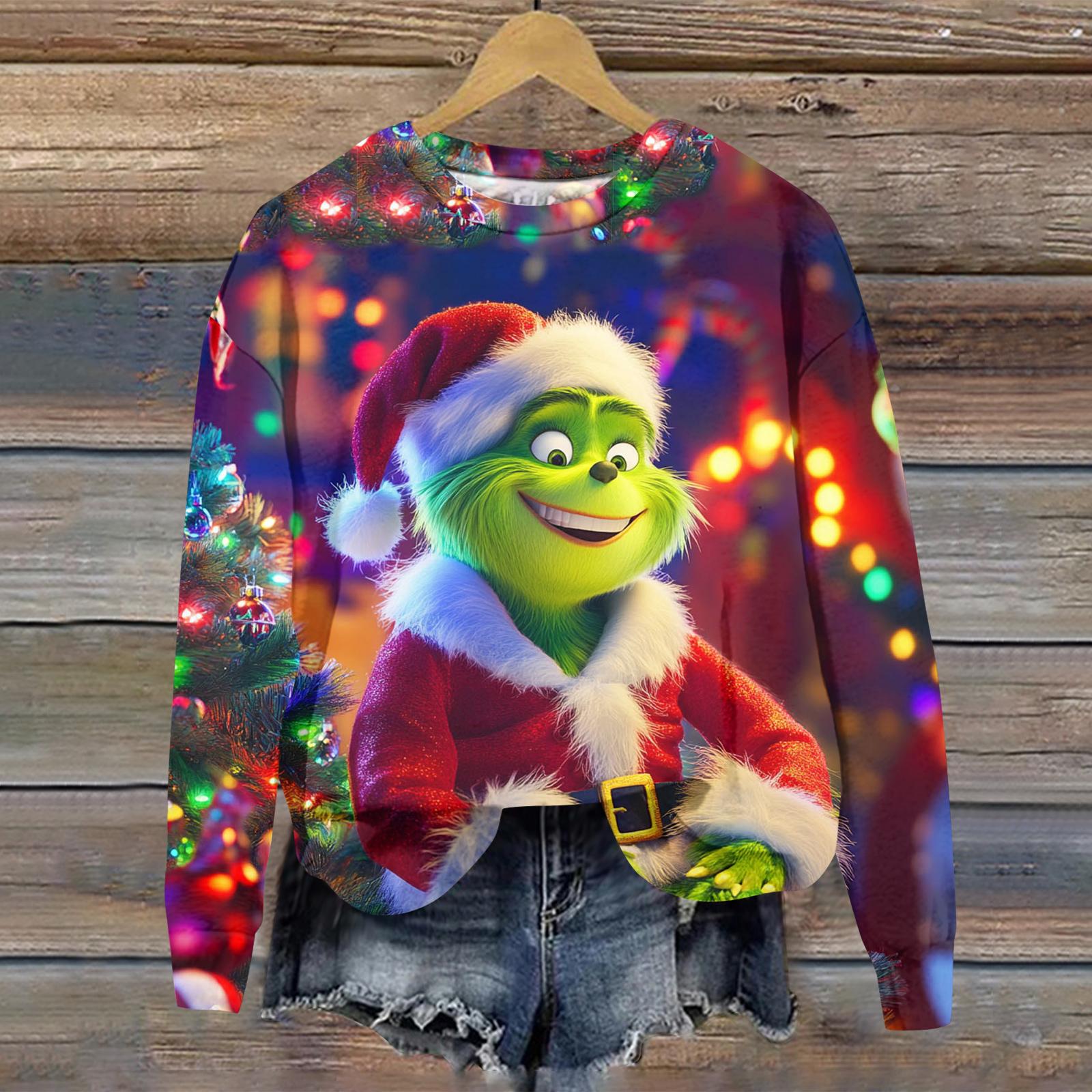 Ladies Christmas Greentown Print Casual Long Sleeved Round Neck Sports Hoodie Top XL 1980₽