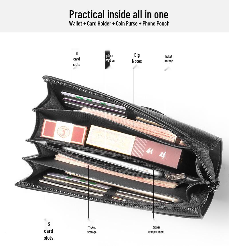 Męska wysokiej klasy saszetka i portfel o dużej pojemności zapinany na zamek na biznes i telefon