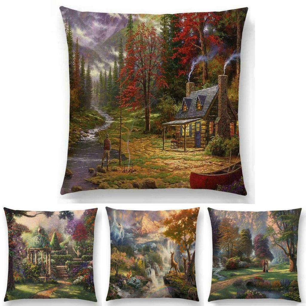 Beautiful Country Painting Throw Pillow Case For Sofa And Home Decoration