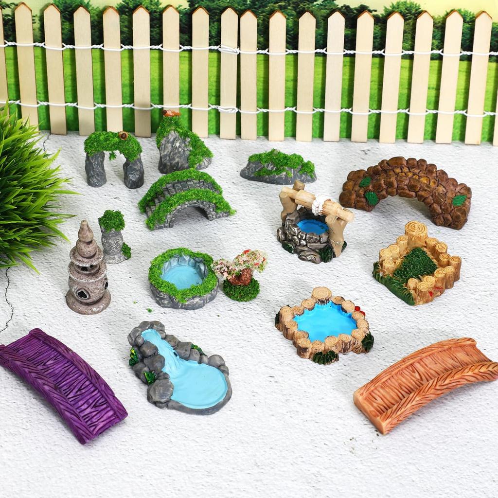 DEARMAMY Miniature Garden Decorations, Set of 15, Resin, Handmade Terrarium Ornaments, 1.93 x 0.87 x 0.87 inches, Micro Landscape, Dollhouse, Bonsai,