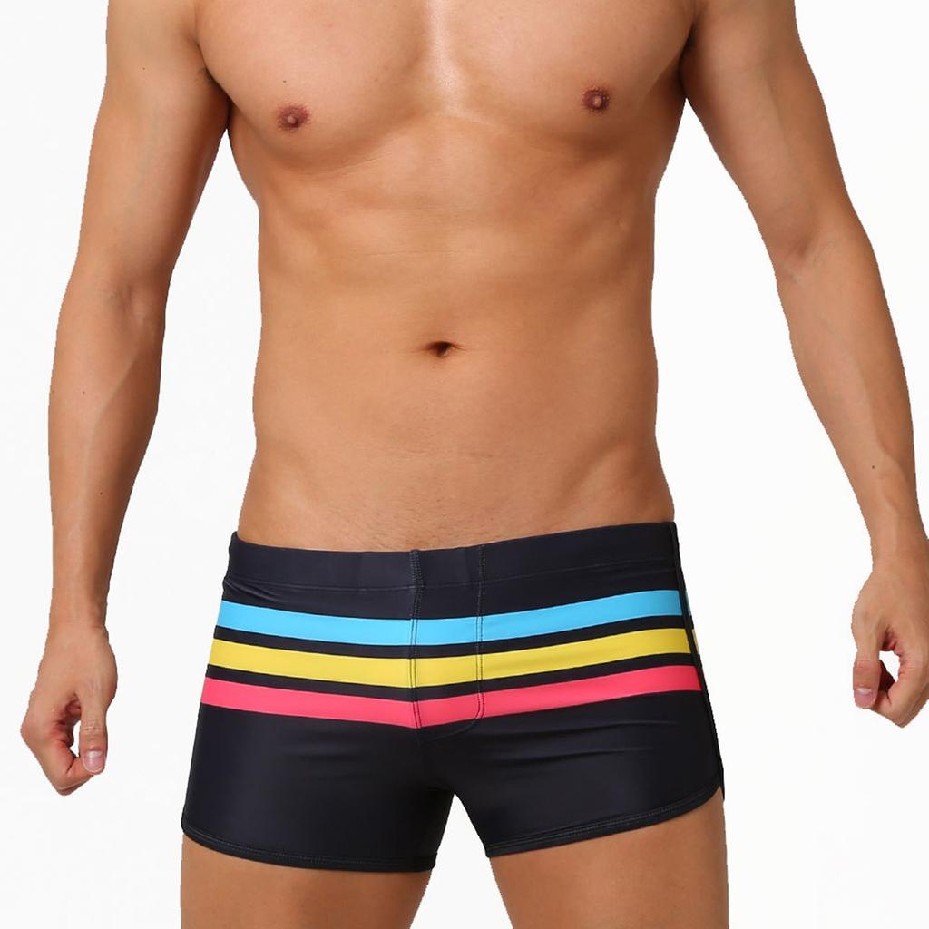 

Men s Sports Split Colored Striped Boxer Shorts Swimming Beach Shorts Swimming Trunks XXL чёрный