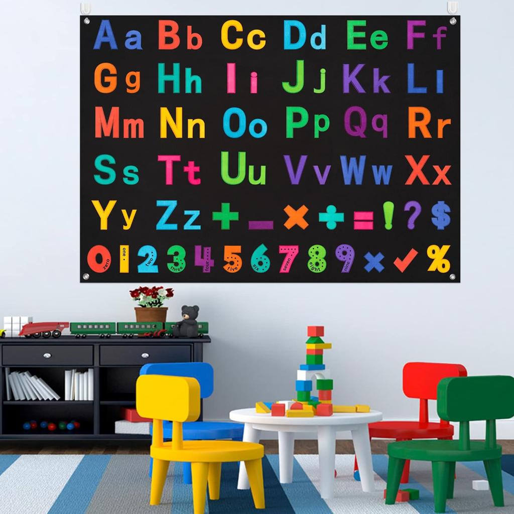 WATINC 151Pcs Alphabets Letters Numbers Felt Board Story Preschool Set Colorful ABC Letter Upper Lower Case Math Symbols Large Wall Storyboard Early