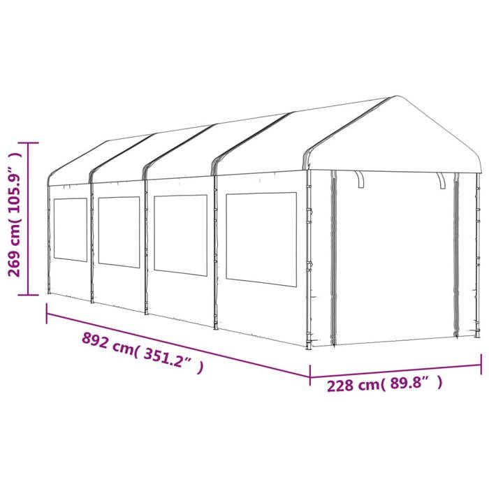 VidaXL Belvédère avec toit blanc 8,92x2,28x2,69 m polyéthylène, tente de fête, chapiteau, abri à auvent, pavillon, tente 3155480