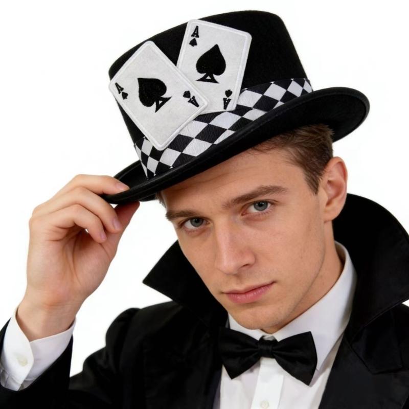 Diseño de Carta de Póker Sombrero Alto Tejido Transpirable Sombrero Alto Para Hombres Mujeres Carnavales Fiestas Familiares Y Actividad al Aire Libre