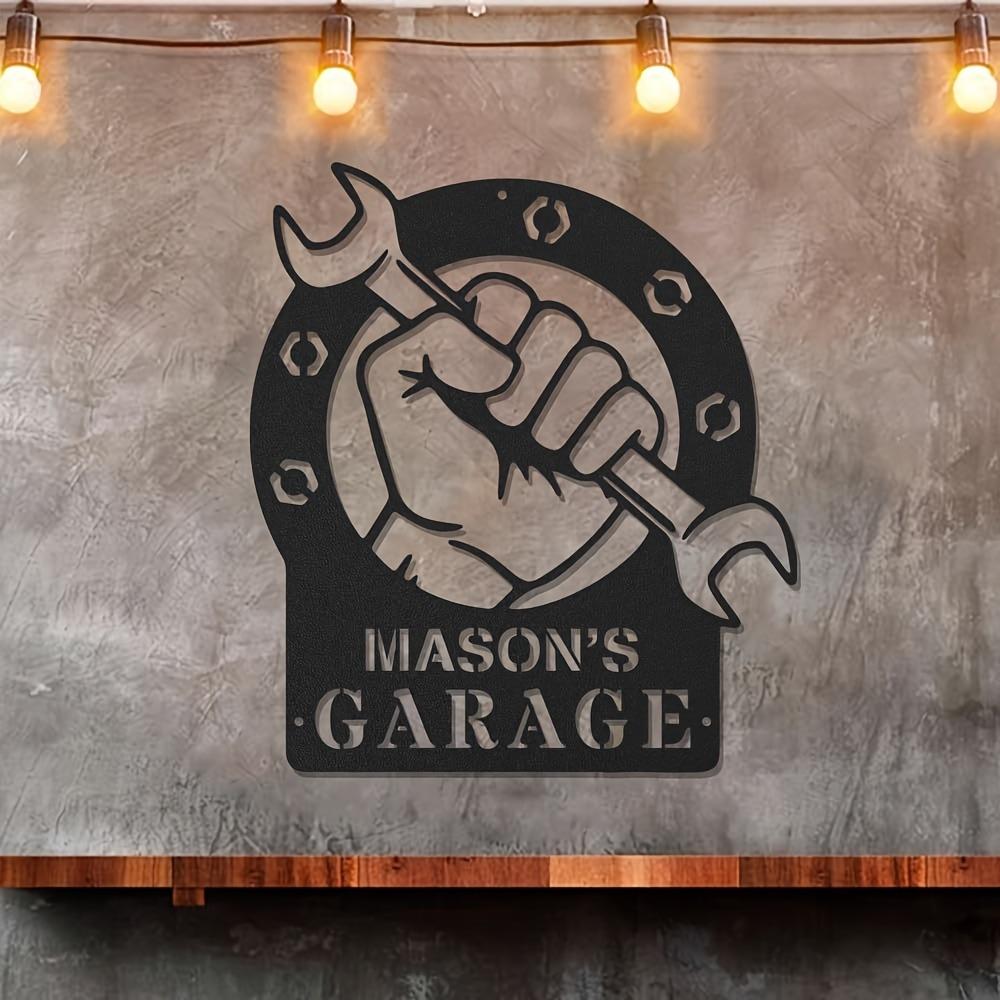 Metal Wall Sign Custom Garage Door Decor Personalized Name Plate Industrial Home Art