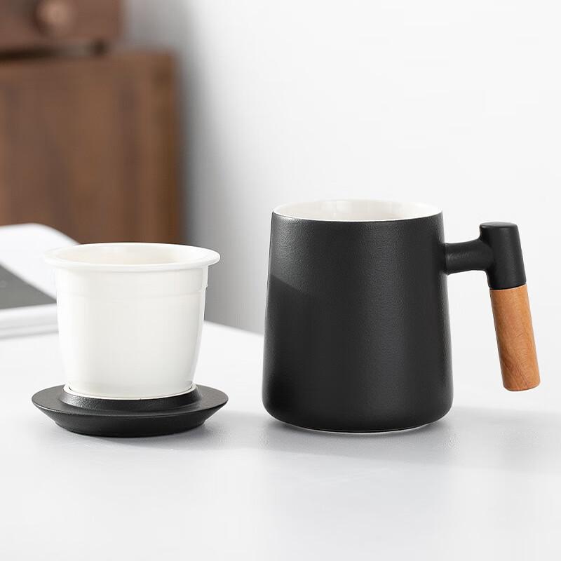 TLAKEHO Ceramic Tea Infuser Mug with Wooden Handle