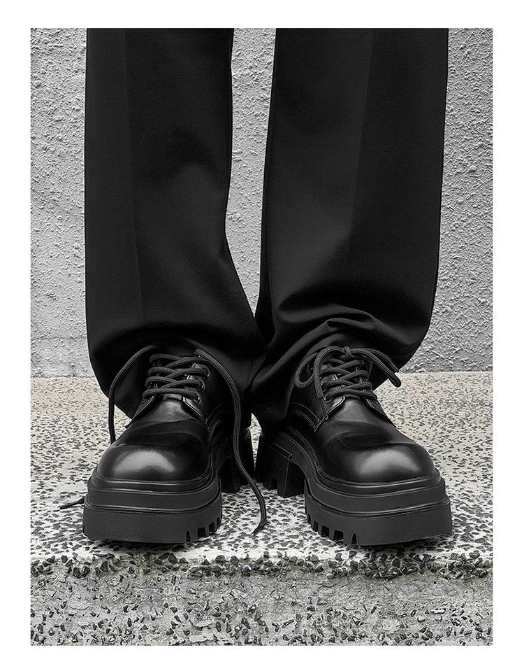 2024 Men's Thick Sole Height-Increasing Black Leather Derby Shoes - British Style