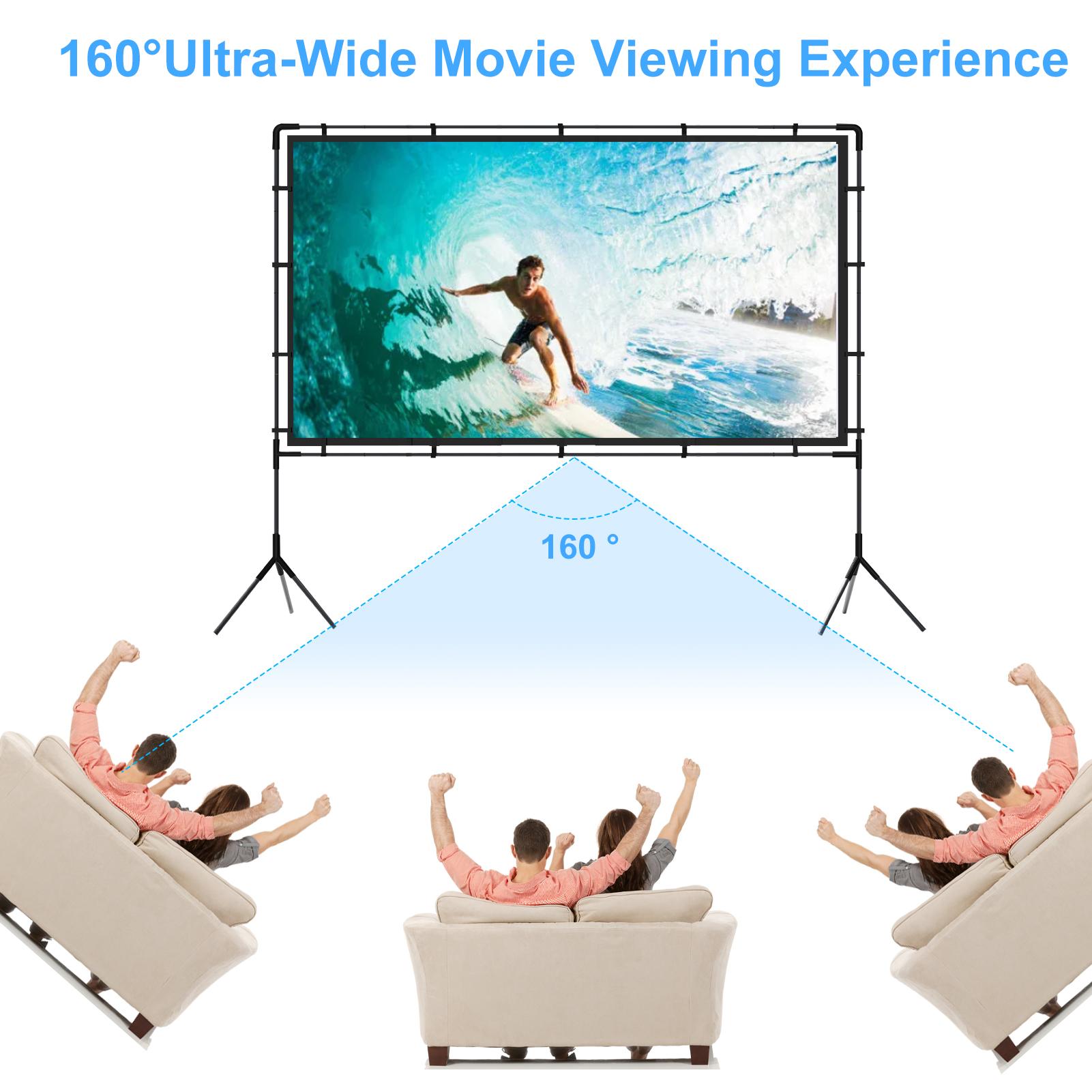 

100-дюймовый 16:9 Экран для проектора для улицы со стойкой, угол обзора 160 градусов, в комплекте колышки для грунта и