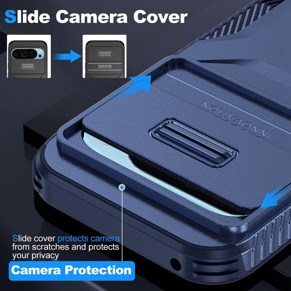 KEYSION Nárazuvzdorné pouzdro Armor Case pro Google Pixel 9 Pro XL Slide Ochrana objektivu fotoaparátu Zadní kryt telefonu pro Google Pixel 8 Pro 8A