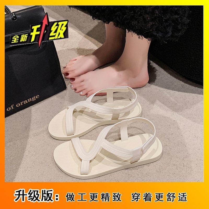Cross Button Roman Shoes Open Toe Pinch Feet Internet Celebrity Fairy Style Sandals 2025 New Square Head Flat Sandals Women